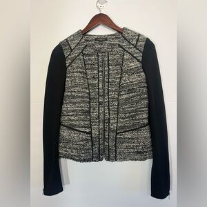Ann Taylor Size 2 Black White Boucle Tweed Wool Ponte Full-Zip Moto Jacket
